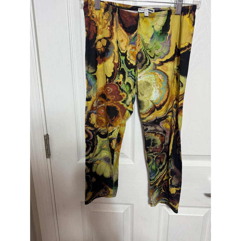 Fashion Nova Womens Multi Color Psychedelic Marble Print Cropped Leggings M